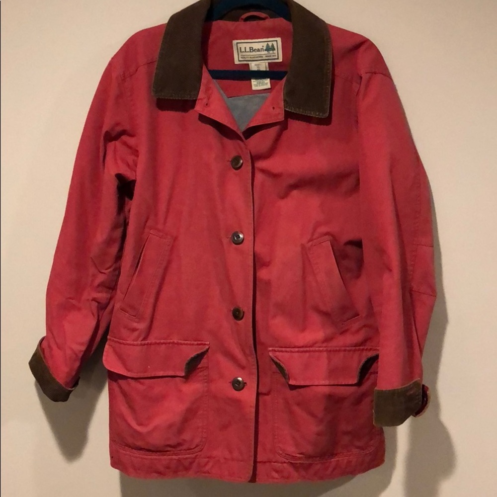 L.L. Bean Red Utility Jacket with Brown Corduroy Collar
